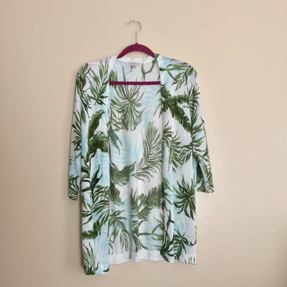 Roz & Ali Tropical Leaf Vacation Cardigan Large